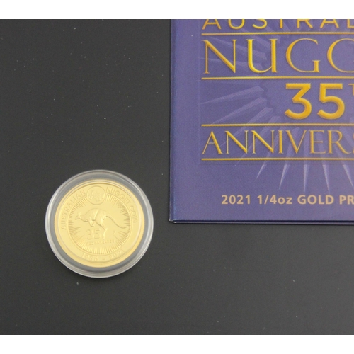 51 - A 2021 Australian nugget 35th anniversary gold proof coin, within protective clear plastic case, wit... 
