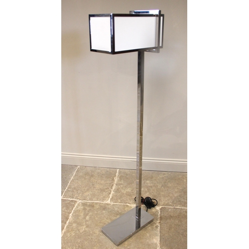 637 - A Chelsom chromed deco standard lamp, the chromed box section frame suspending a box section shade, ... 