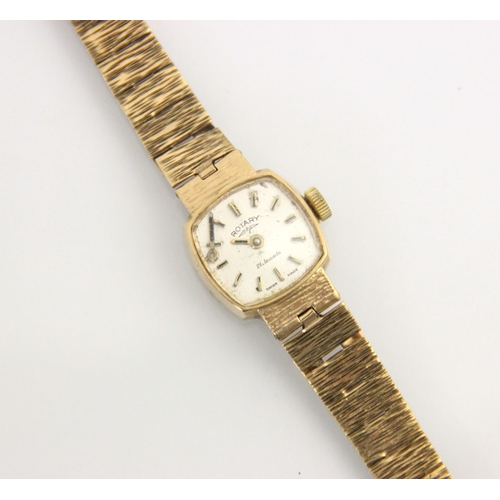70 - A 9ct yellow gold ladies Rotary wristwatch, the silvered square dial with baton markers, set to plai... 