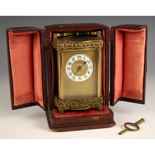 733 - A French eight day brass cased carriage timepiece, late 19th/early 20th century, by Duverdry & Bloqu... 