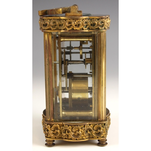 733 - A French eight day brass cased carriage timepiece, late 19th/early 20th century, by Duverdry & Bloqu... 