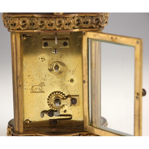 733 - A French eight day brass cased carriage timepiece, late 19th/early 20th century, by Duverdry & Bloqu... 