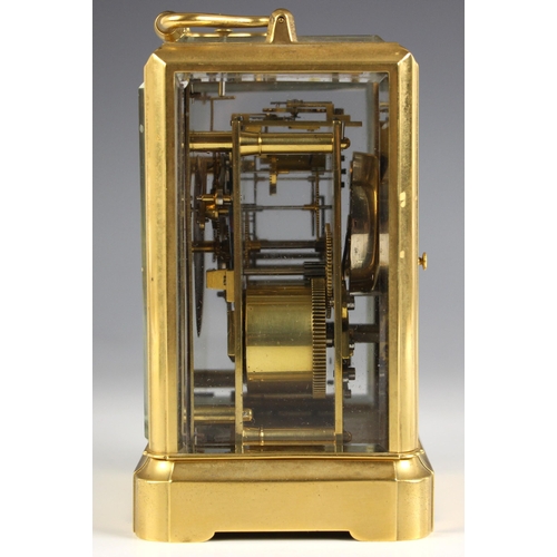 737 - A French brass cased eight day two train repeating carriage clock, by Jules of Paris, circa 1880, th... 