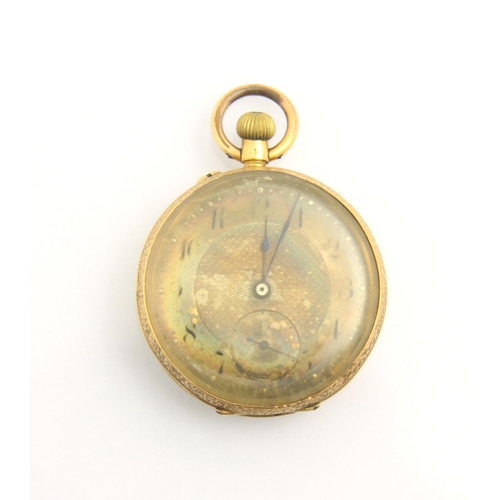 76 - An early 20th century ladies yellow metal cased pocket watch, the dial with Arabic numerals and subs... 