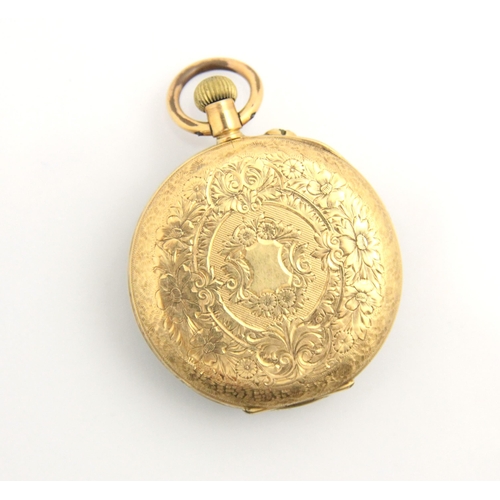 76 - An early 20th century ladies yellow metal cased pocket watch, the dial with Arabic numerals and subs... 