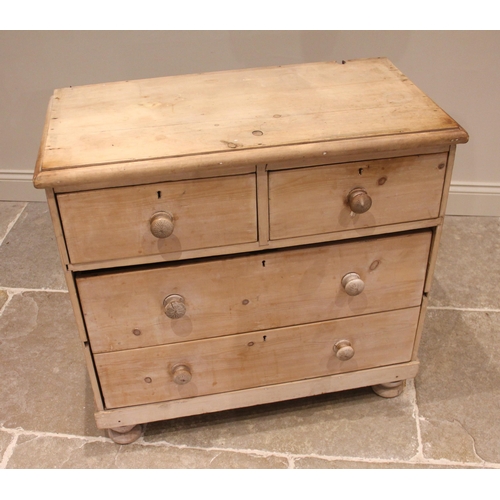 802 - A late 19th century pine chest of drawers, the rectangular moulded top with rounded front corners, o... 