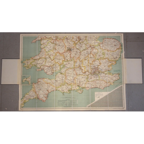 180 - The Autocar folding map of England and Wales, linen backed sectional map, copyright John Bartholomew... 