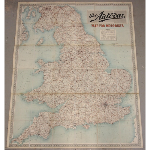 180 - The Autocar folding map of England and Wales, linen backed sectional map, copyright John Bartholomew... 