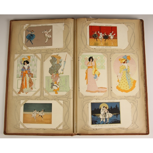 486 - A collection of over five hundred Edwardian era postcards to four Art Nouveau albums, to include Fre... 