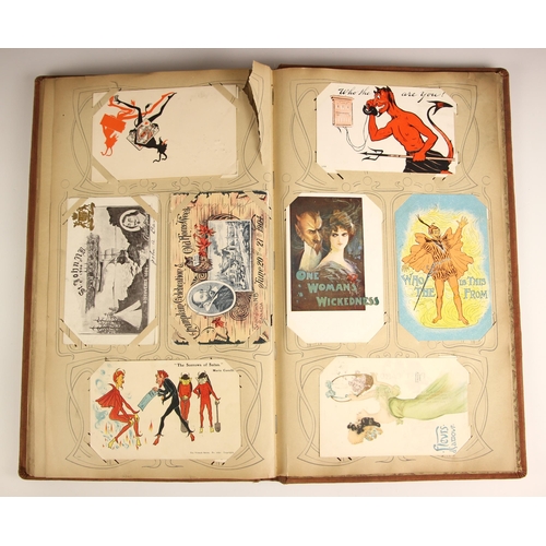 486 - A collection of over five hundred Edwardian era postcards to four Art Nouveau albums, to include Fre... 