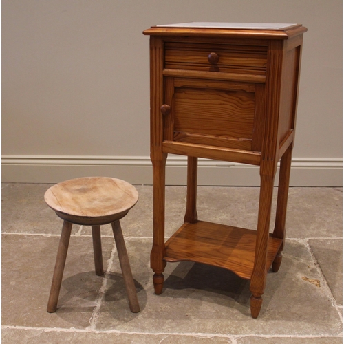 808 - A French style pine marble top bedside cabinet, the inset marble top over a single drawer and pot cu... 