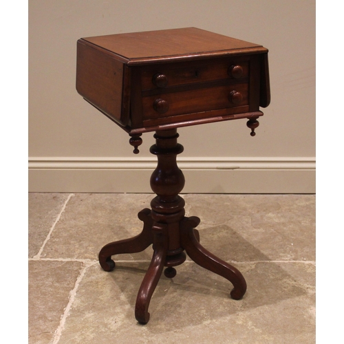 812 - A mid-19th century mahogany worktable, the top with two drop leaves over a single drawer moulded as ... 