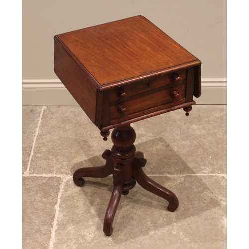 812 - A mid-19th century mahogany worktable, the top with two drop leaves over a single drawer moulded as ... 