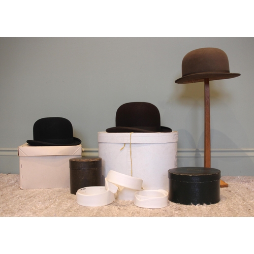 345 - A collection Gentleman's hat and accessories, to include a brown Lock & Co. bowler, a Woodrow Derby,... 