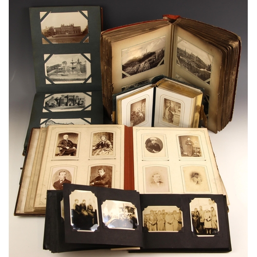 484 - A selection of five Victorian photograph and postcard albums, 19th century and later, comprising: a ... 