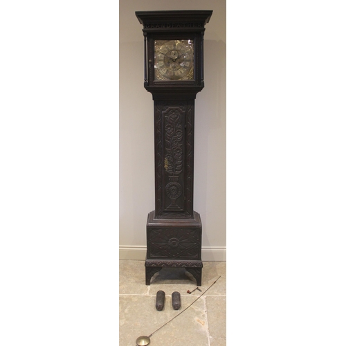 741 - A George III eight day oak cased longcase clock, signed Brenver Cheadle, the flat top hood with moul... 