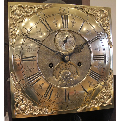 741 - A George III eight day oak cased longcase clock, signed Brenver Cheadle, the flat top hood with moul... 