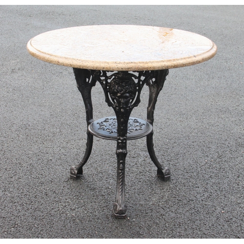 865 - A Victorian style Britannia pub table, 20th century, of typical form, the painted cast metal base su... 