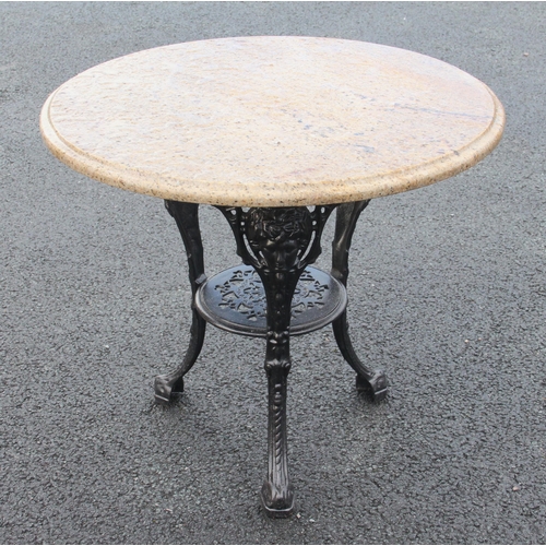 865 - A Victorian style Britannia pub table, 20th century, of typical form, the painted cast metal base su... 