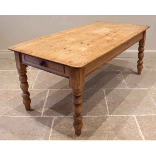 819 - A Victorian style pine scrub-top farmhouse kitchen table, late 20th century, the rectangular top abo... 