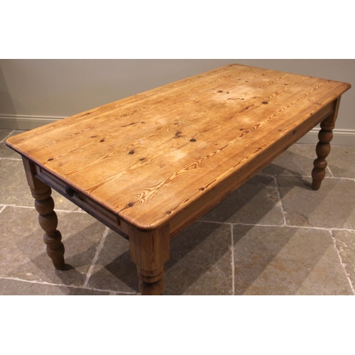 819 - A Victorian style pine scrub-top farmhouse kitchen table, late 20th century, the rectangular top abo... 