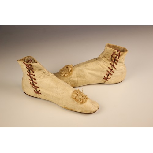 356 - A pair of silk brocade mules, circa 1890, by F Pinet of Paris, 25cm long, together a pair of burgund... 