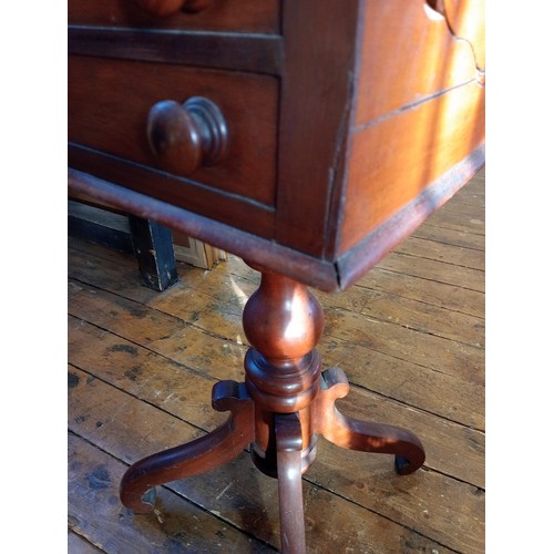 812 - A mid-19th century mahogany worktable, the top with two drop leaves over a single drawer moulded as ... 