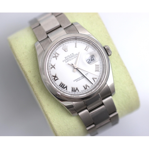 117 - A Rolex Oyster Perpetual Datejust wristwatch, the white circular dial with Roman numerals and date a... 