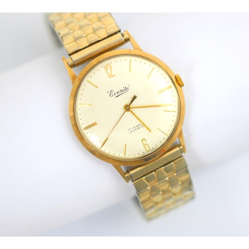 118 - A 9ct cased Everite gentlemans wristwatch, the circular cream coloured dial with baton and Arabic ma... 