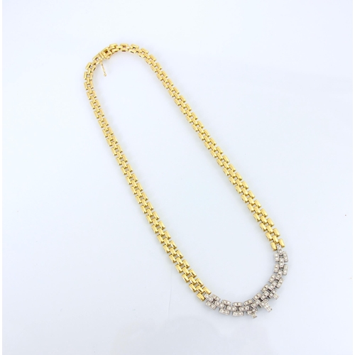 141 - A yellow metal and diamond set bespoke necklace, the yellow metal brick link chain with central whit... 