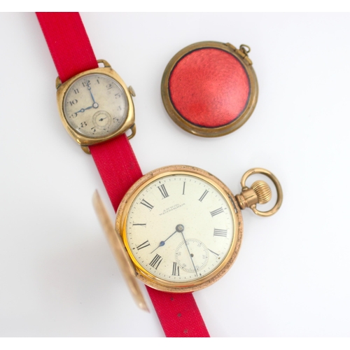 172 - A selection of jewellery, including an early 20th century 9ct cased wristwatch, the circular cream d... 