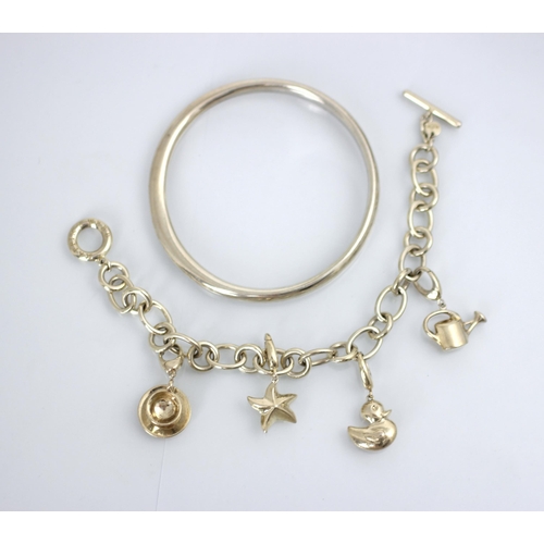 199 - Two bracelets, to include a Mappin and Webb charm bracelet, the curb links suspending charms includi... 