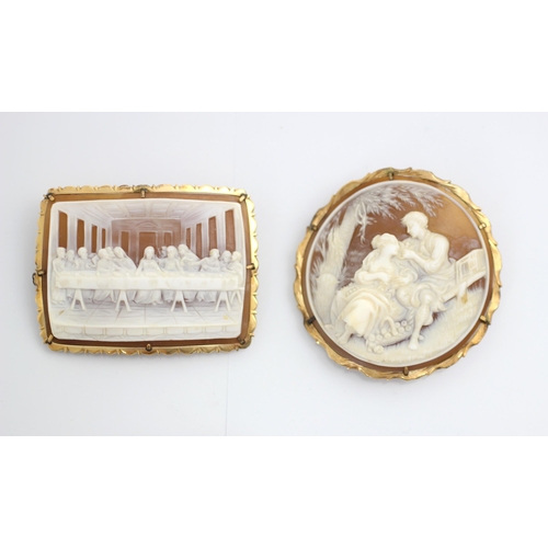 200 - A 20th century cameo, the rectangular cameo depicting 'The last supper' within yellow metal engraved... 