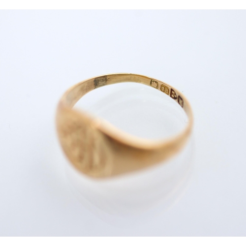 204 - An 18ct rose gold signet ring, the circular head with engraved monogram to centre, stamped to interi... 