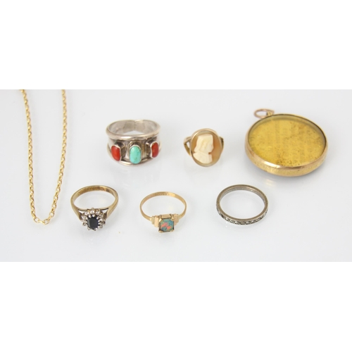 236 - A selection of jewellery, including a yellow metal chain, bolt ring stamped '750' a yellow metal opa... 