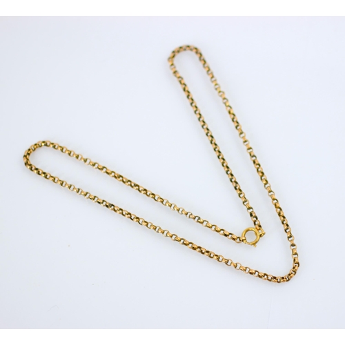 249 - An early 20th century yellow metal chain, the trace link chain with bolt ring fastening stamped ‘9c’... 