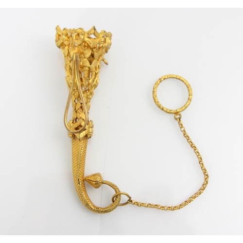 278 - A 19th century gilt metal posy holder, circa 1860, the pierced basket with leaf and buckle detail, l... 