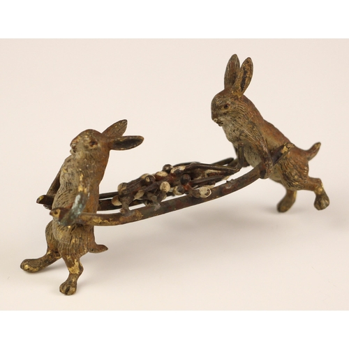 282 - An Austrian style cold painted bronze animal group in the manner of Franz Bergman, modelled as two h... 