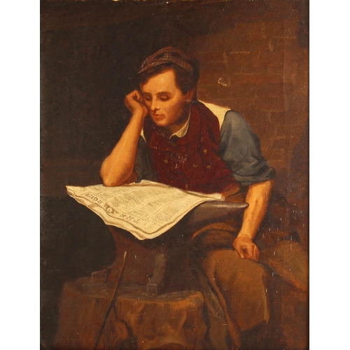 289 - Manner of John Donaghy (American, 1838-1931),  
Portrait of a seated blacksmith reading a newspaper,... 