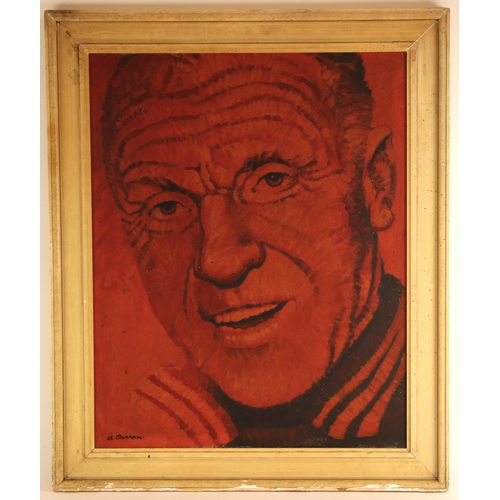 299 - Alan Curran (British, 1933-2000),  
A head-only portrait of Bill Shankley,  
Oil on board,  
Signed ... 