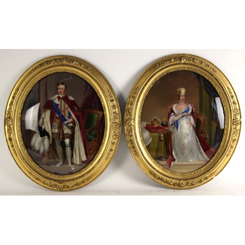 305 - English school (mid 19th century),  
A pair of oval full length portraits, one depicting Queen Victo... 