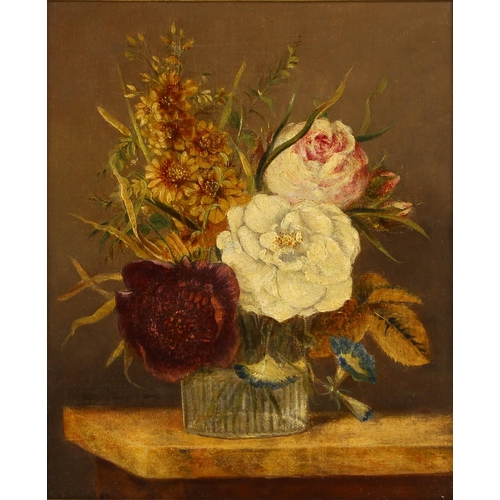 317 - Dutch school (19th century),  
Still life with flowers and foliage in a glass vase,  
Oil on canvas,... 