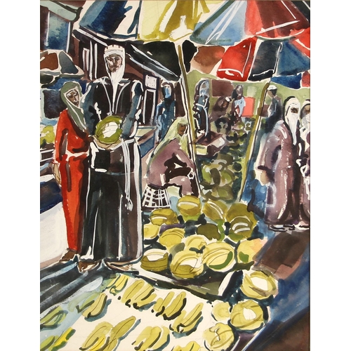 324 - Leo Augustine (contemporary, British),  
'Borneo Market: Summer 2000',  
Watercolour on paper,  
Uns... 