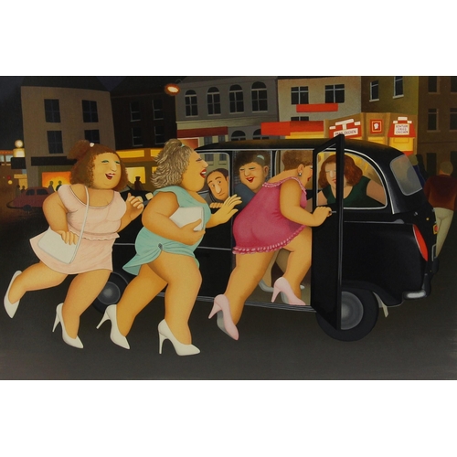 360 - Beryl Cook (British, 1926-2008),  
'Girls In A Taxi',  
Artist's proof silkscreen print on paper,  
... 