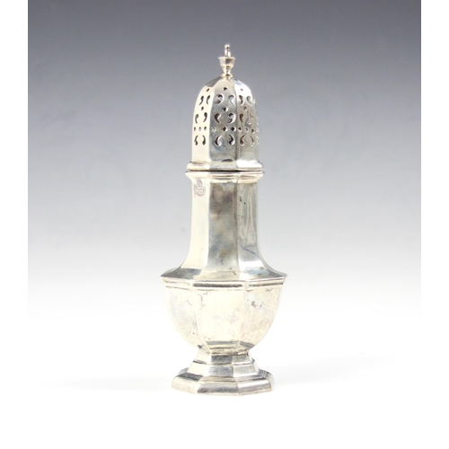 4 - A Victorian silver sugar sifter, Thomas Bradbury & Sons, London 1892, with flame finial above an emb... 