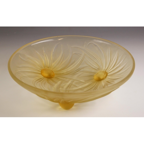 469 - An Etling Art Deco opalescent moulded glass bowl, early 20th century, the exterior relief moulded as... 