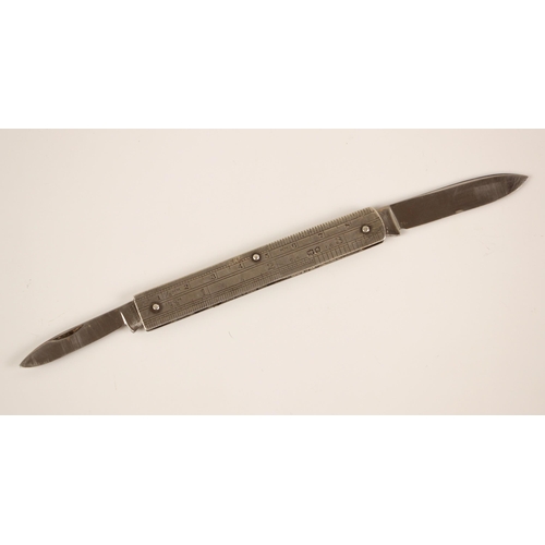 50 - A novelty pen knife, Cohen and Charles, Sheffield 1957, modelled as a ruler with engraved 'JT Pearce... 