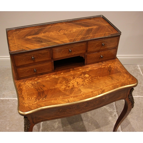 805 - A French Louis XV style rosewood and marquetry bonheur de jour, late 19th/early 20th century, the su... 