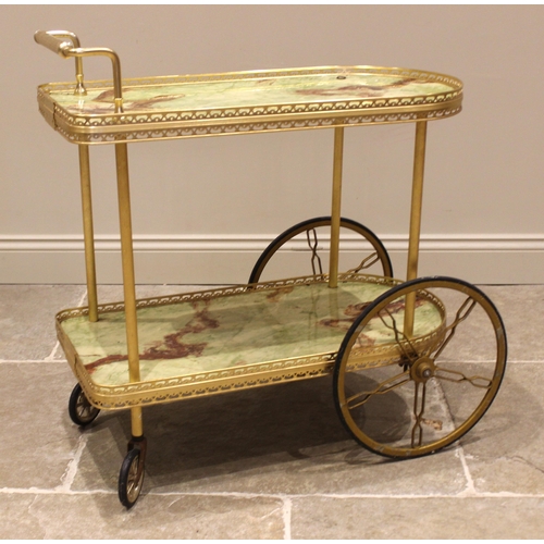 836 - A Hollywood Regency style drinks trolley, mid 20th century, the two simulated marble tiers with a gi... 