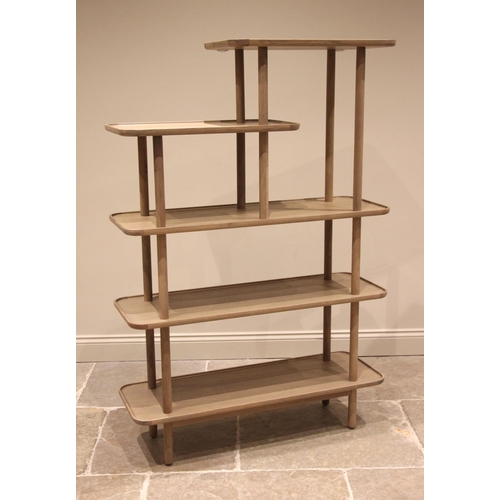 840 - A contemporary oak freestanding open display stand, early 21st century, formed with five tiers each ... 